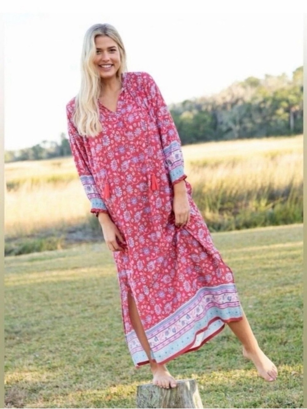 Natural Life Dara Floral Tassel Kaftan maxi dress Size: XS